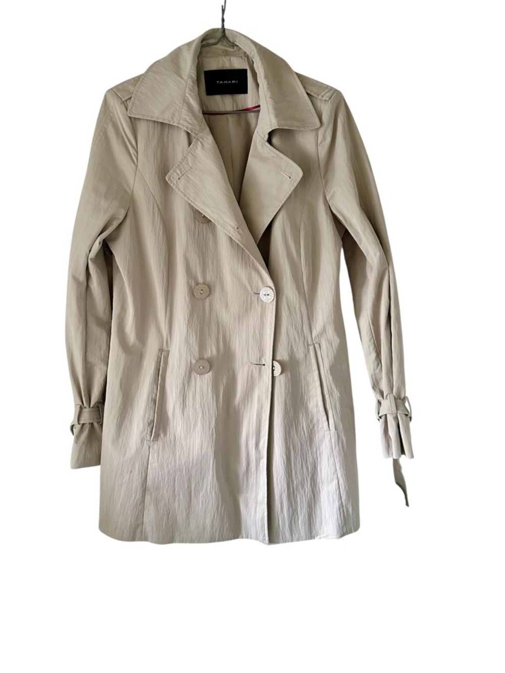 Tahari Women's Light Beige Double-Breasted Trench Coat